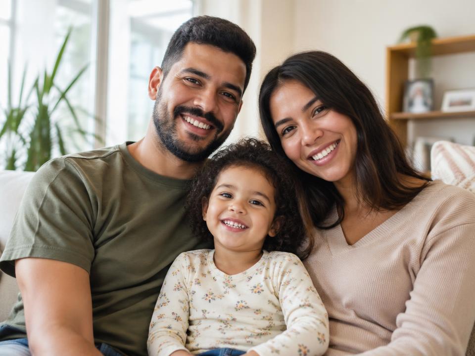 Família sorrindo em casa